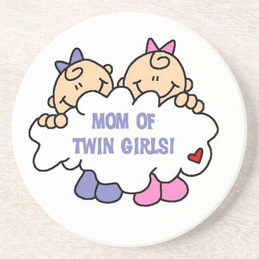 Mam van Twin Girls T-shirts en cadeautjes Zandsteen Onderzetter (Voorkant)