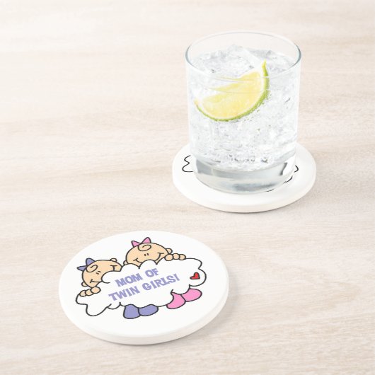 Mam van Twin Girls T-shirts en cadeautjes Zandsteen Onderzetter (Zijkant)