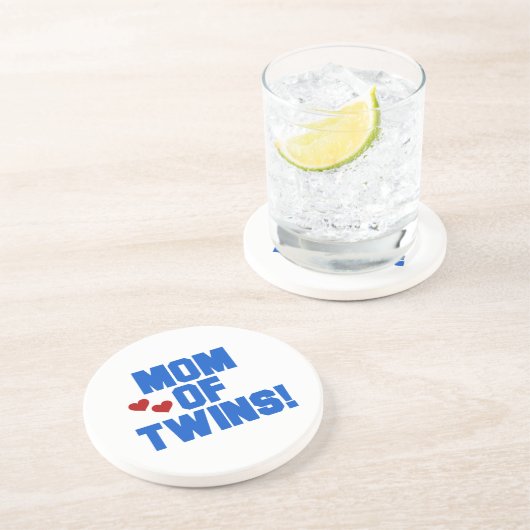 Mam van Twins Blue Text Gifts Zandsteen Onderzetter (Zijkant)