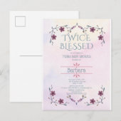 Mam van Twins Gender onthullen Uitnodiging: Boho W Uitnodiging Briefkaart (Voorkant / Achterkant)