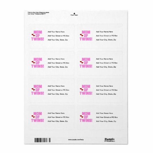 Mam van Twins roze tekstcadeaus Etiket (Full Sheet)