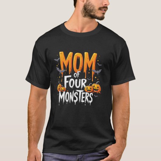 Mam van vier monsters Halloween kunst T-shirt (Voorkant)