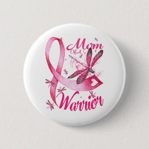 Mam van Warrior Dragonfly Borst Cancer Awareness Ronde Button 5,7 Cm