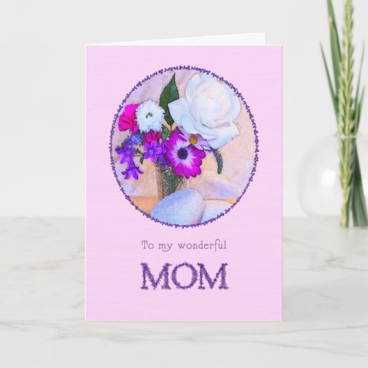 Mam, verjaardag met geschilderde bloemen. kaart (Voorkant)