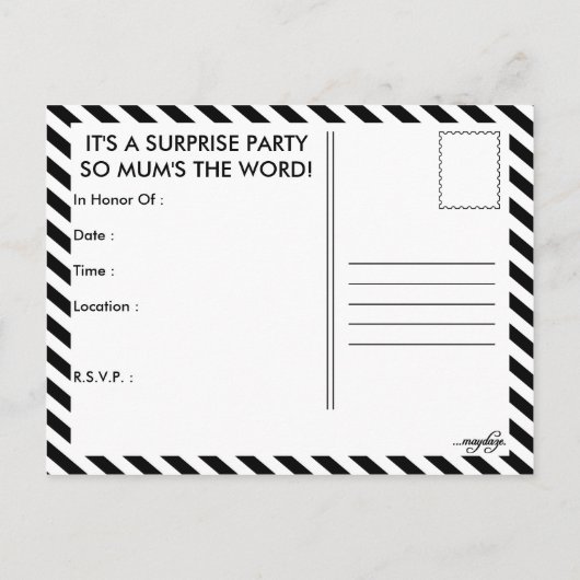 mam. verrassingsfeest uitnodiging briefkaart (Achterkant)