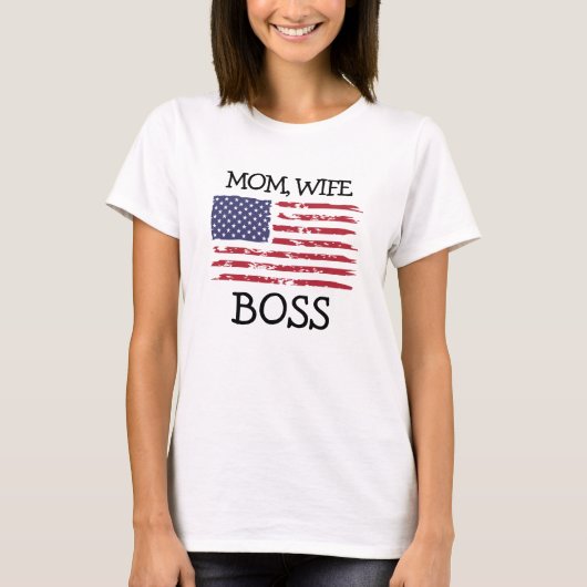 Mam, vrouw, baas | Amerikaanse vlag-Moederdag T-shirt (Voorkant)