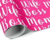 Mam vrouw baas hotroze aangepast script stijlvol cadeaupapier (Rol Hoek)