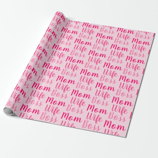 Mam vrouw baas licht roze aangepast script schatti cadeaupapier (Uitgerold)