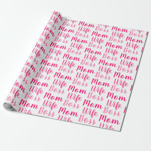 Mam vrouw baas roze wit aangepast script stijlvol cadeaupapier