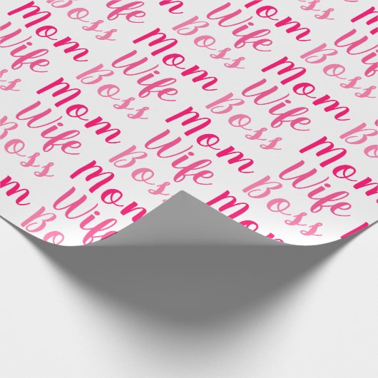 Mam vrouw baas roze wit aangepast script stijlvol cadeaupapier (Hoek)