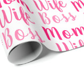 Mam vrouw baas roze wit aangepast script stijlvol cadeaupapier (Rol Hoek)