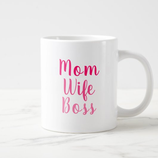 Mam vrouw baas roze wit aangepast script stijlvol grote koffiekop (Rechts)
