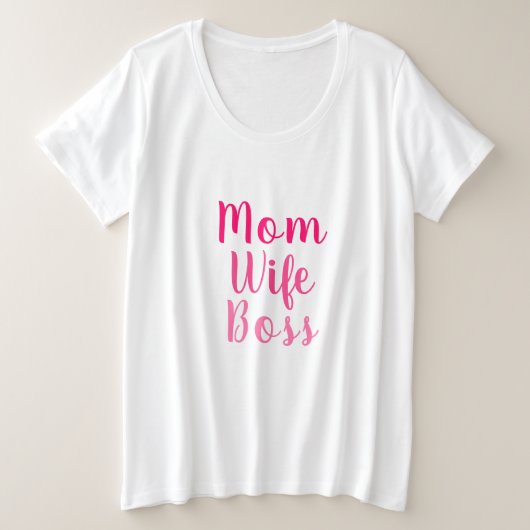 Mam vrouw baas roze wit aangepast script stijlvol grote maat t-shirt (Design voorkant)