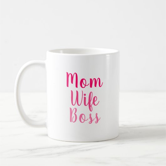 Mam vrouw baas roze wit aangepast script stijlvol koffiemok (Links)