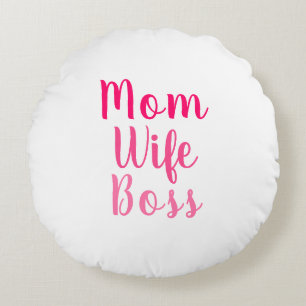 Mam vrouw baas roze wit aangepast script stijlvol rond kussen