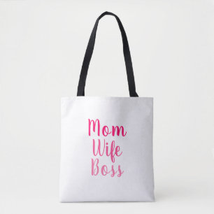 Mam vrouw baas roze wit schrift stijlvol chic tote bag