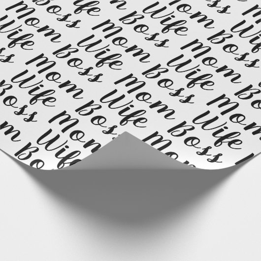 Mam vrouw baas zwart wit aangepast script stijlvol cadeaupapier (Hoek)