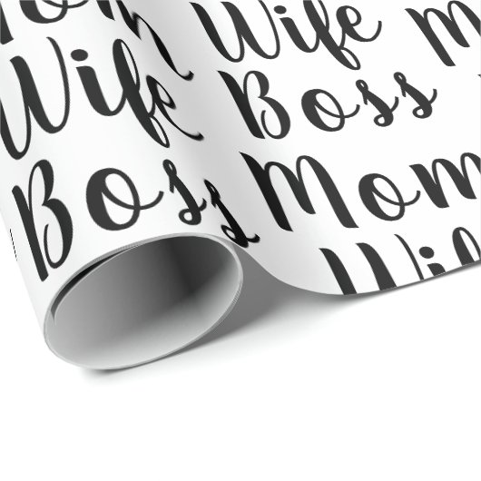 Mam vrouw baas zwart wit aangepast script stijlvol cadeaupapier (Rol Hoek)