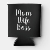 Mam vrouw baas zwarte witte tekst aangepast script blikjeskoeler (Voorkant)