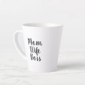 Mam vrouw baas zwarte witte tekst aangepast script latte mok (Linkerhoek)