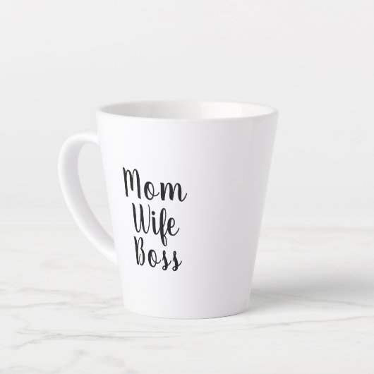 Mam vrouw baas zwarte witte tekst aangepast script latte mok (Linkerhoek)