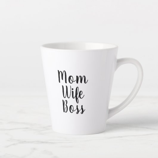 Mam vrouw baas zwarte witte tekst aangepast script latte mok (Rechts)