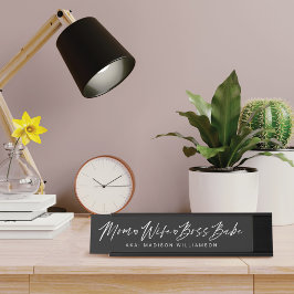 Mam, vrouw, Boss Babe Trendy Brush Black Bureau Naambordje