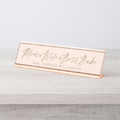 Mam, vrouw, Boss Babe Trendy Brush Roze Bureau Naambordje (Voorkant)