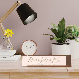 Mam, vrouw, Boss Trendy Brush Script Blush Pink Bureau Naambordje