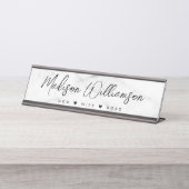 Mam, vrouw, Boss Trendy Brush Script Faux Marble Bureau Naambordje (Voorkant)