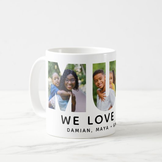Mam We houden van je aangepaste Moederdag fotocoll Koffiemok (Voorkant links)