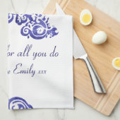 Mam, we houden van je blauwe en witte keukenhanddo theedoek (Quarter Fold)