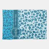 Mam we houden van je blauwe luipaard print keukenh theedoek (Horizontaal)