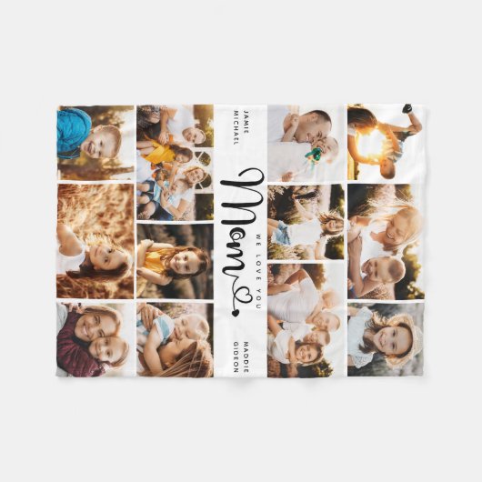 Mam We houden van je hart Moderne Foto Collage Fleece Deken (Voorkant (Horizontaal))