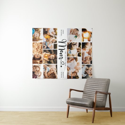 Mam We houden van je hart Moderne Foto Collage Wandkleed (In Situ (horizontaal))