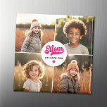 Mam we houden van je harten moederdag foto magneet<br><div class="desc">Magneet met vier aangepaste foto's en de tekst "Mam,  we houden van je" met een heet roze hart eronder.</div>