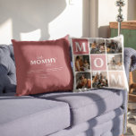 Mam, we houden van je | Modern 6 fotokleurenblok Kussen<br><div class="desc">Pas deze unieke canvas tas aan met 6 vierkante foto's in een rastercollage lay-out. Met "Mam" die diagonaal op ombre roze vierkanten gaat. Ruimte op de achterkant om uw persoonlijke bericht toe te voegen. Alle kleuren kunnen worden gewijzigd. Of het nu haar verjaardag, Moederdag, kerst of een andere speciale gelegenheid...</div>