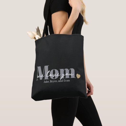 Mam We Love You Zwarte Script Tote Bag (Dichtbij)