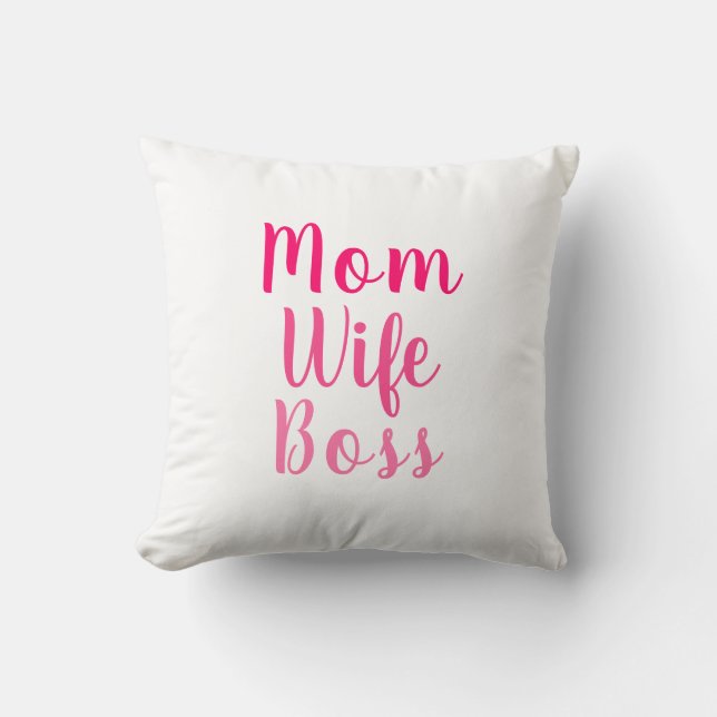 Mam Wife Boss roze, aangepast script schattig Kussen (Voorkant)