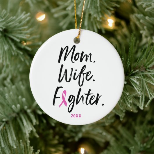 Mam Wife Fighter Breast Cancer Survivor Custom Keramisch Ornament (Boom)