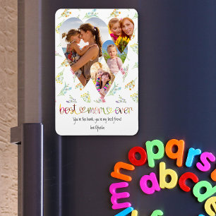 Mam  Wildflower Typografie Art 4 Hartfoto Magneet