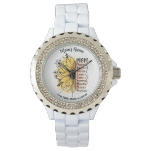 Mam Words Personalized Names Dahlia Flower Horloge