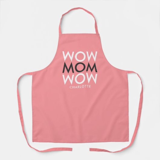 Mam Wow | Moderne roze Super Cute Moeder Schort (Voorkant)