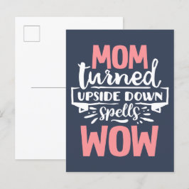 Mam Wow moederdag schattige roze grijze typografie Briefkaart