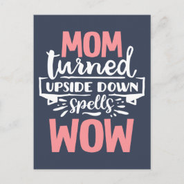 Mam Wow moederdag schattige roze grijze typografie Briefkaart