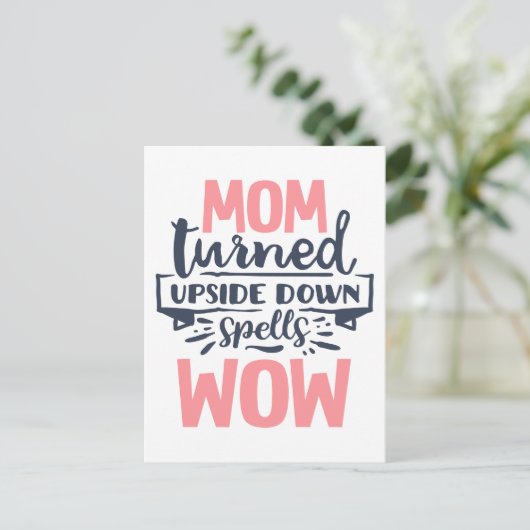 Mam Wow moederdag schattige roze grijze typografie Briefkaart (Staand voorkant)