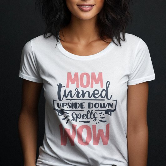 Mam Wow moederdag schattige roze grijze typografie T-shirt