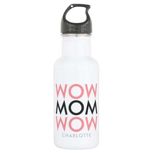 Mam Wow | Naam Moederdag Modern Roze Super Cute Waterfles (Voorkant)