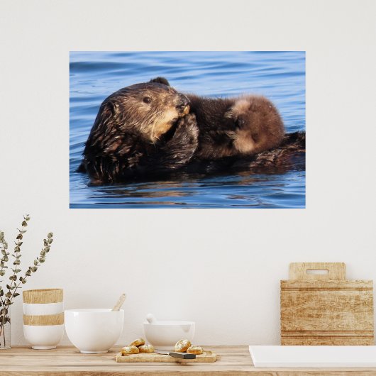 Mam Zee Otter en haar Schattig Pup Poster (Keuken)