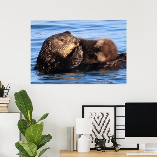 Mam Zee Otter en haar Schattig Pup Poster (Thuiskantoor)